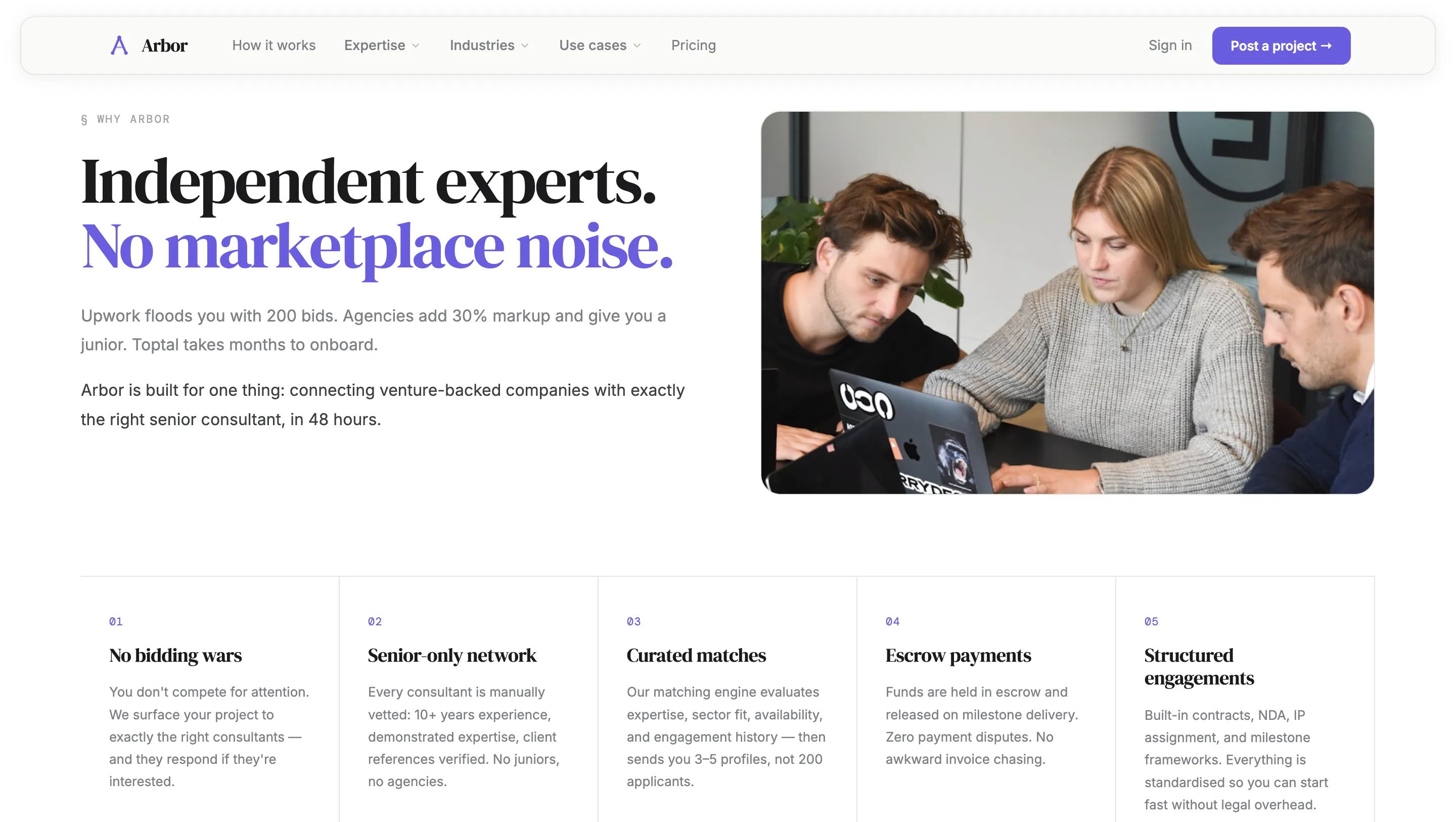 Arbor homepage hero with consultant examples and B2B positioning