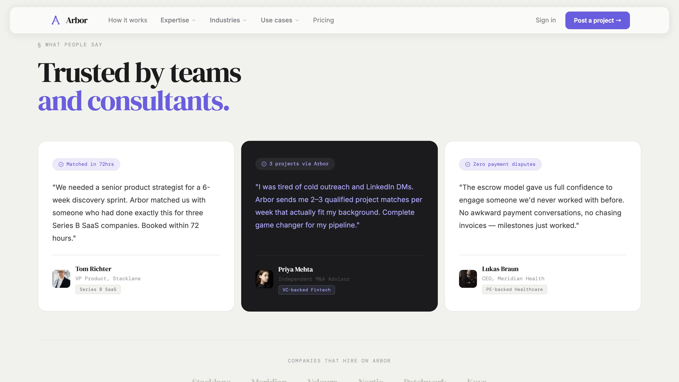 Arbor use cases cards for fundraising product discovery and go to market