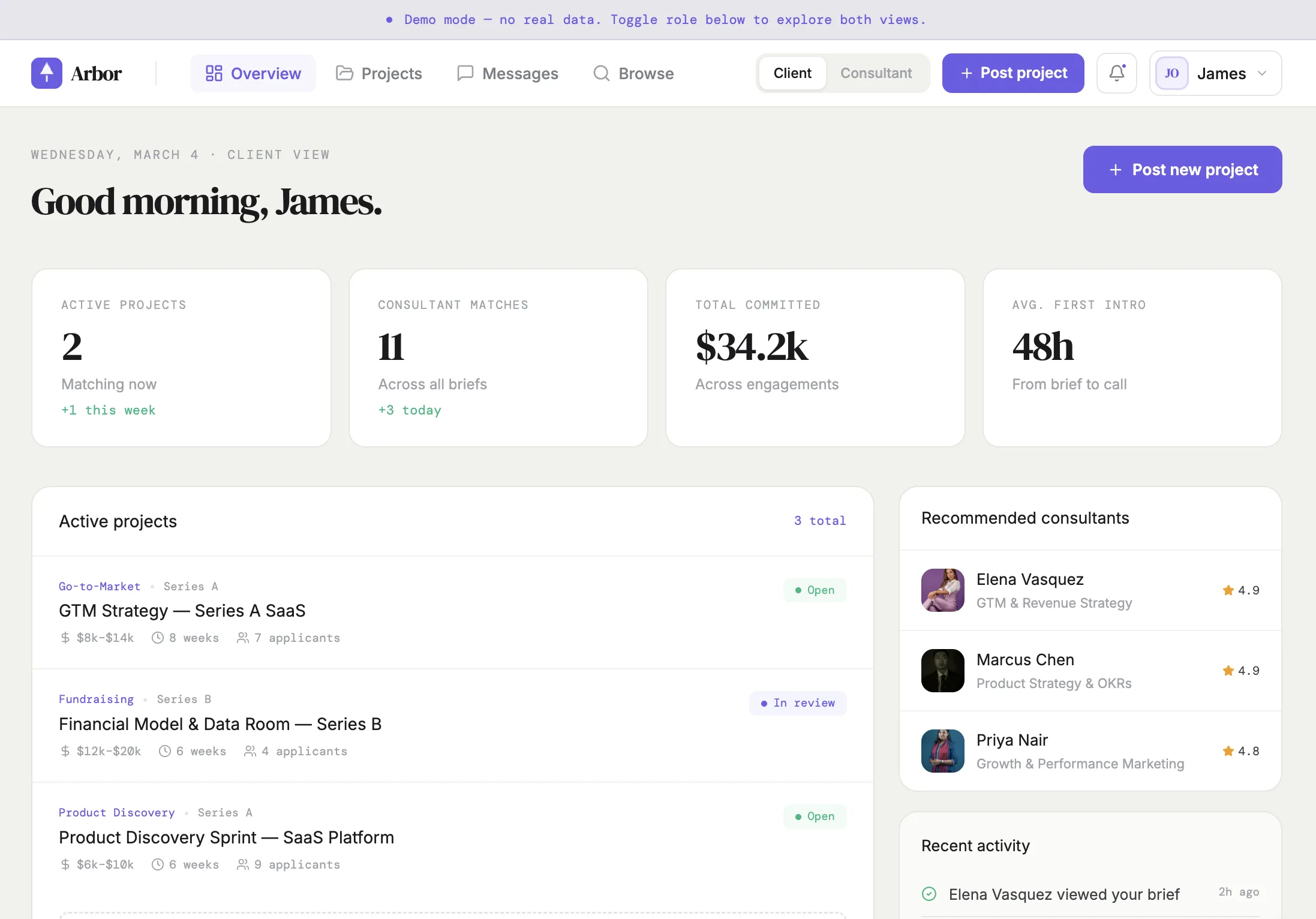 Arbor contracts management page
