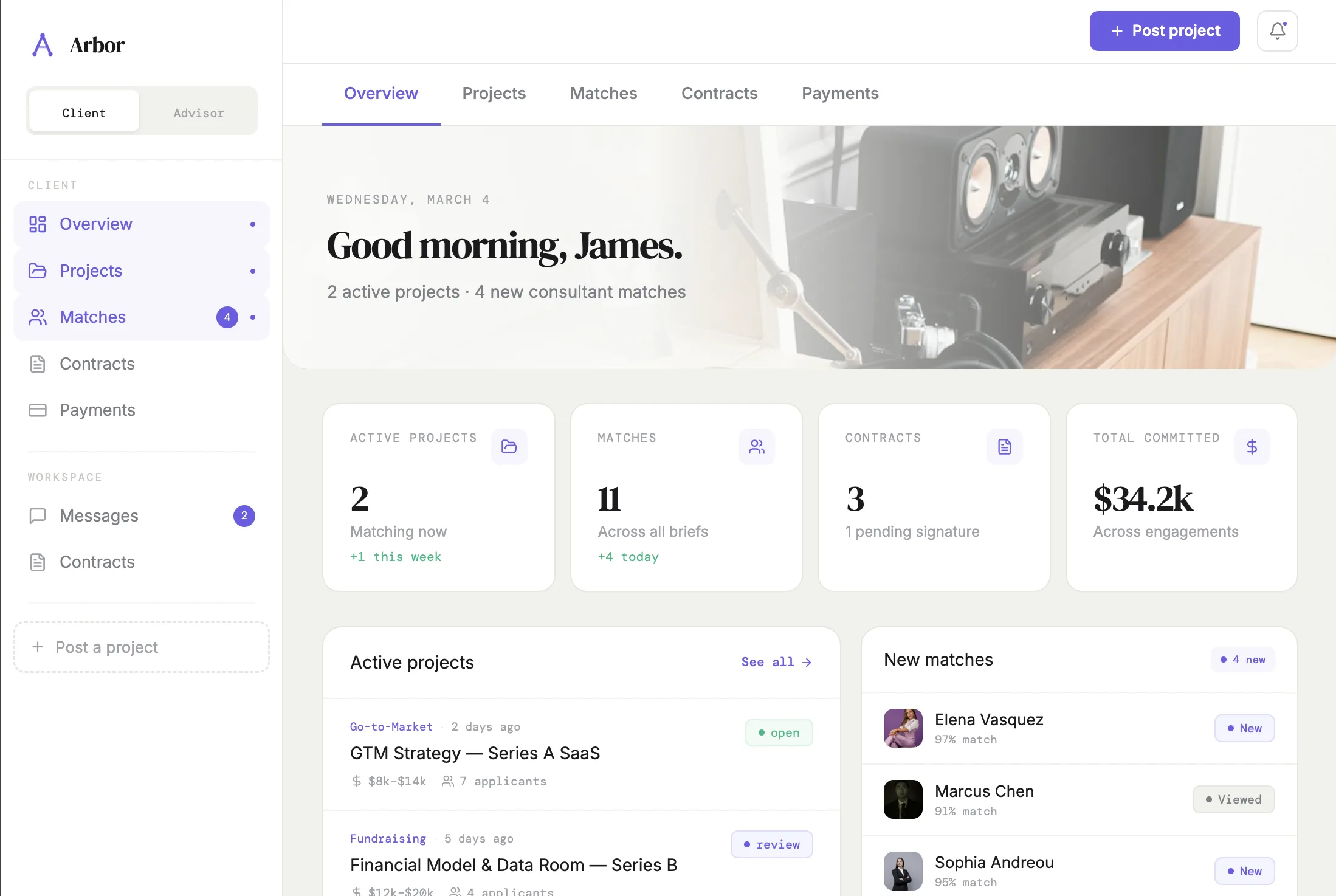 Arbor premium typography and muted editorial color system