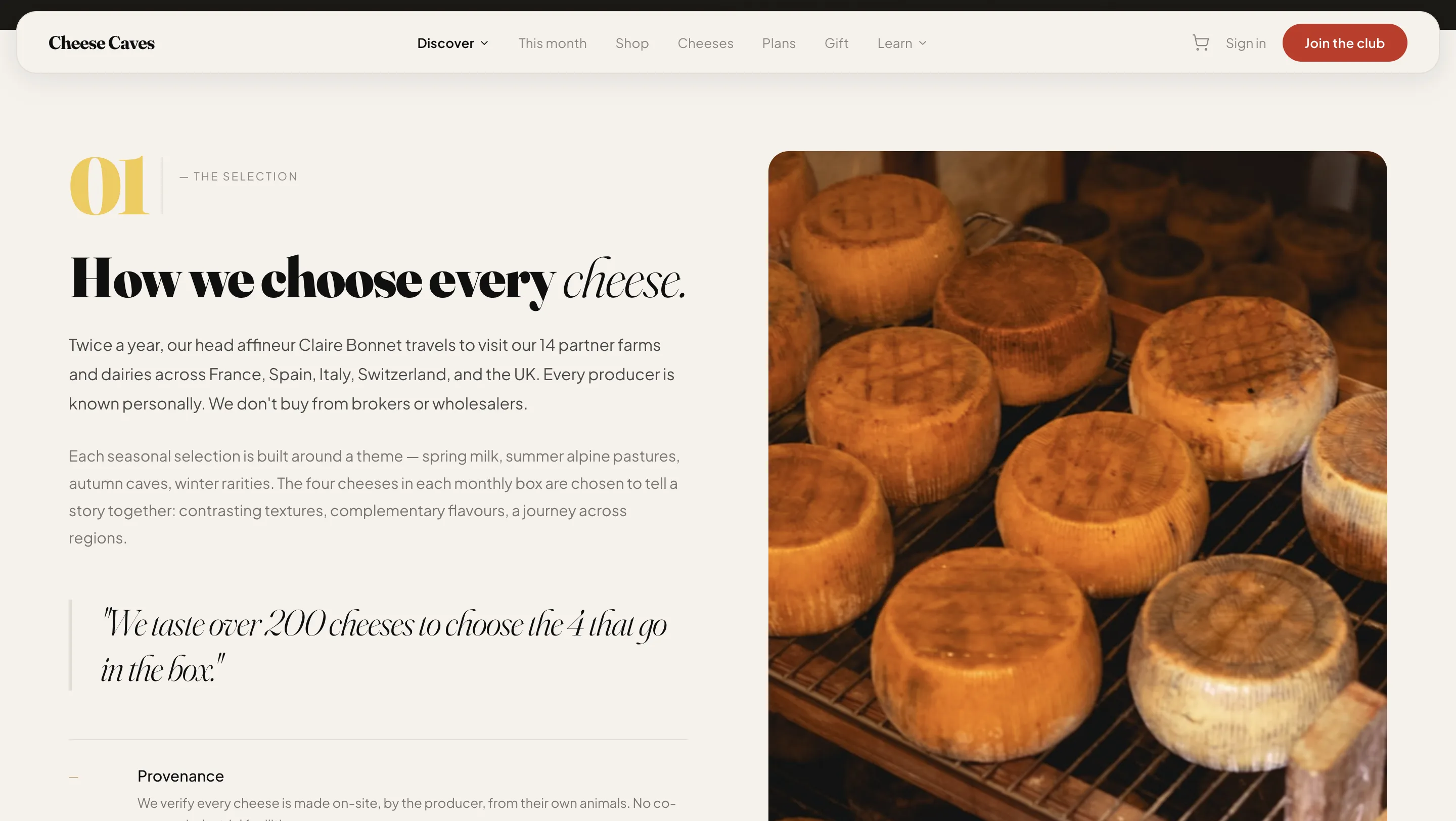 Cheese Caves cheese product card layout
