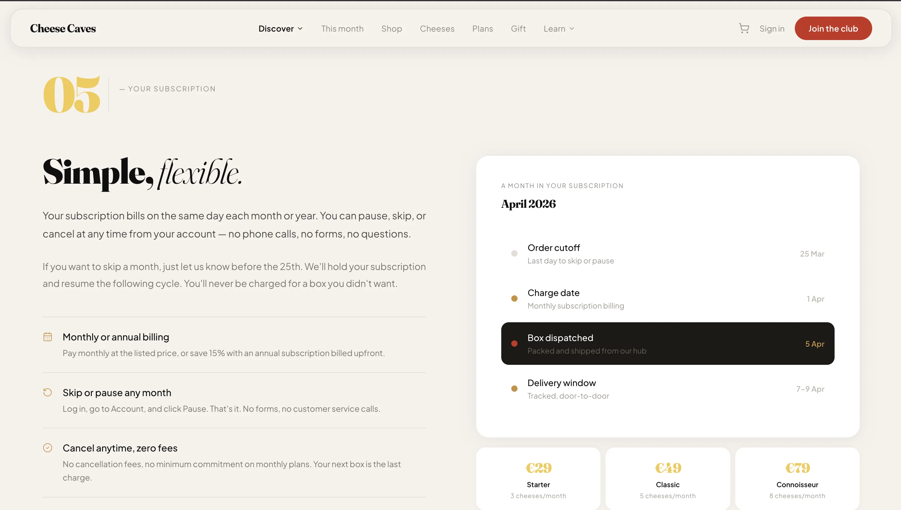 Cheese Caves checkout for shop purchases