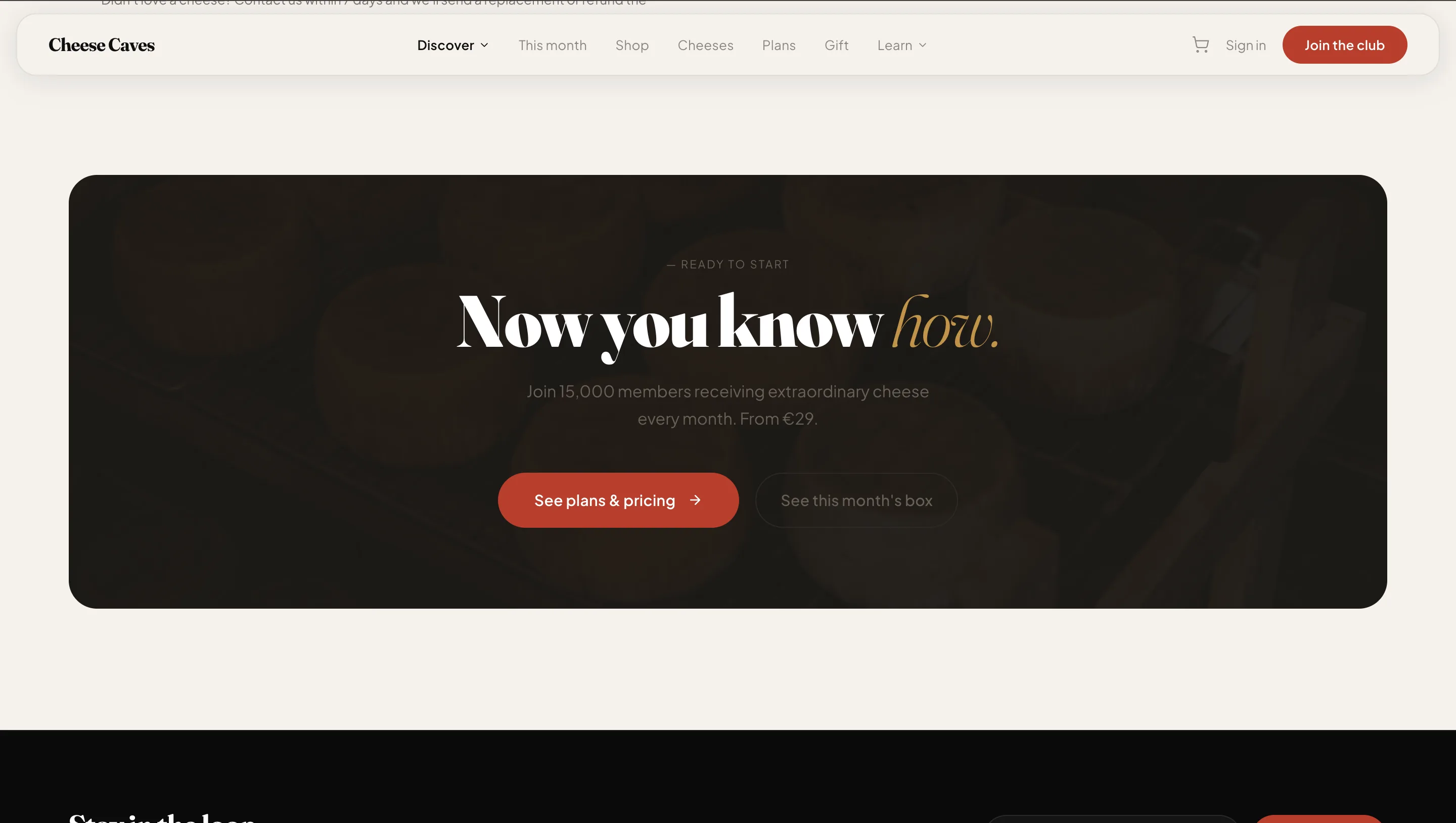 Cheese Caves customer account dashboard