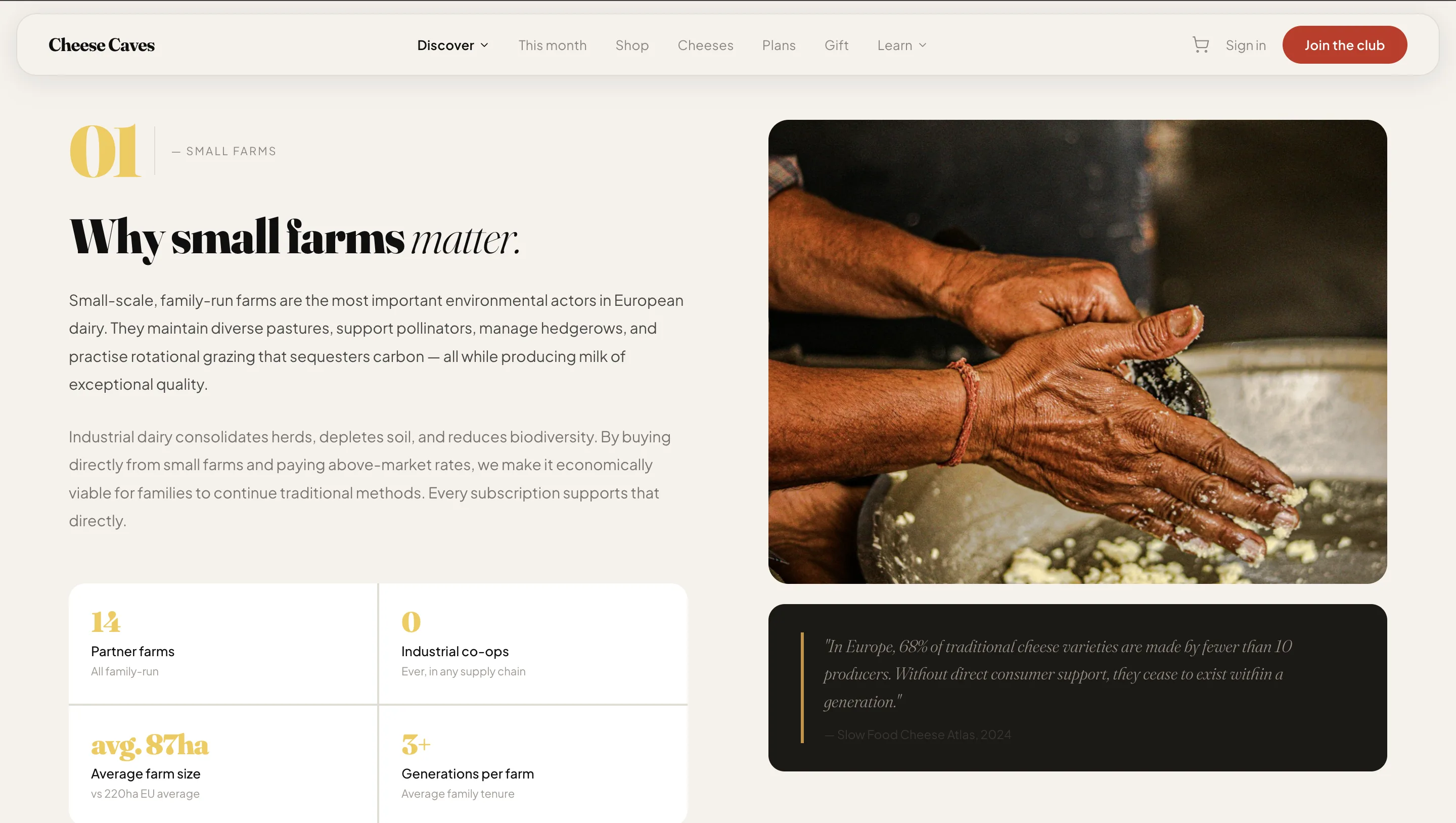 Cheese Caves producer page layout