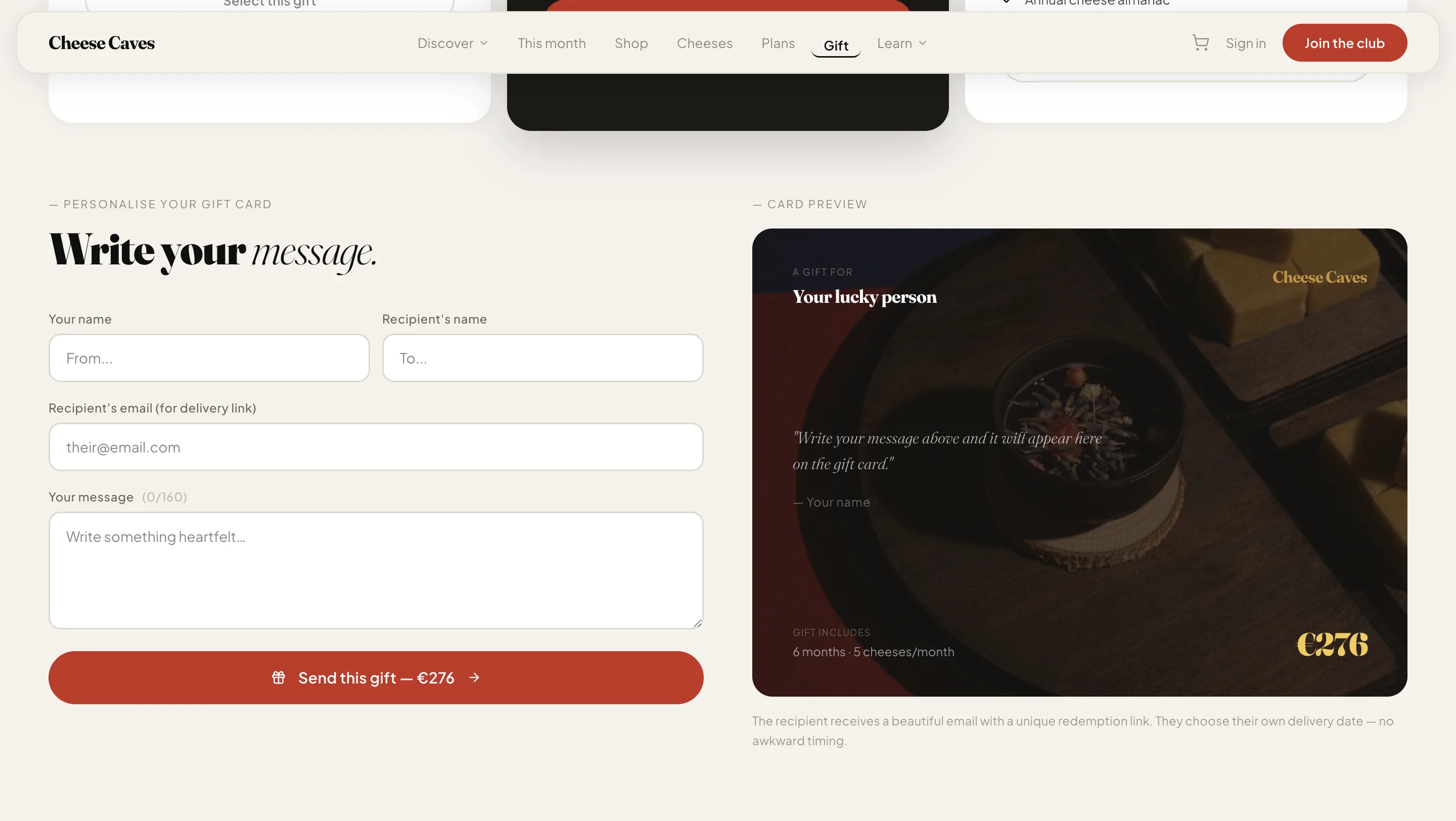 Cheese Caves order tracking screen