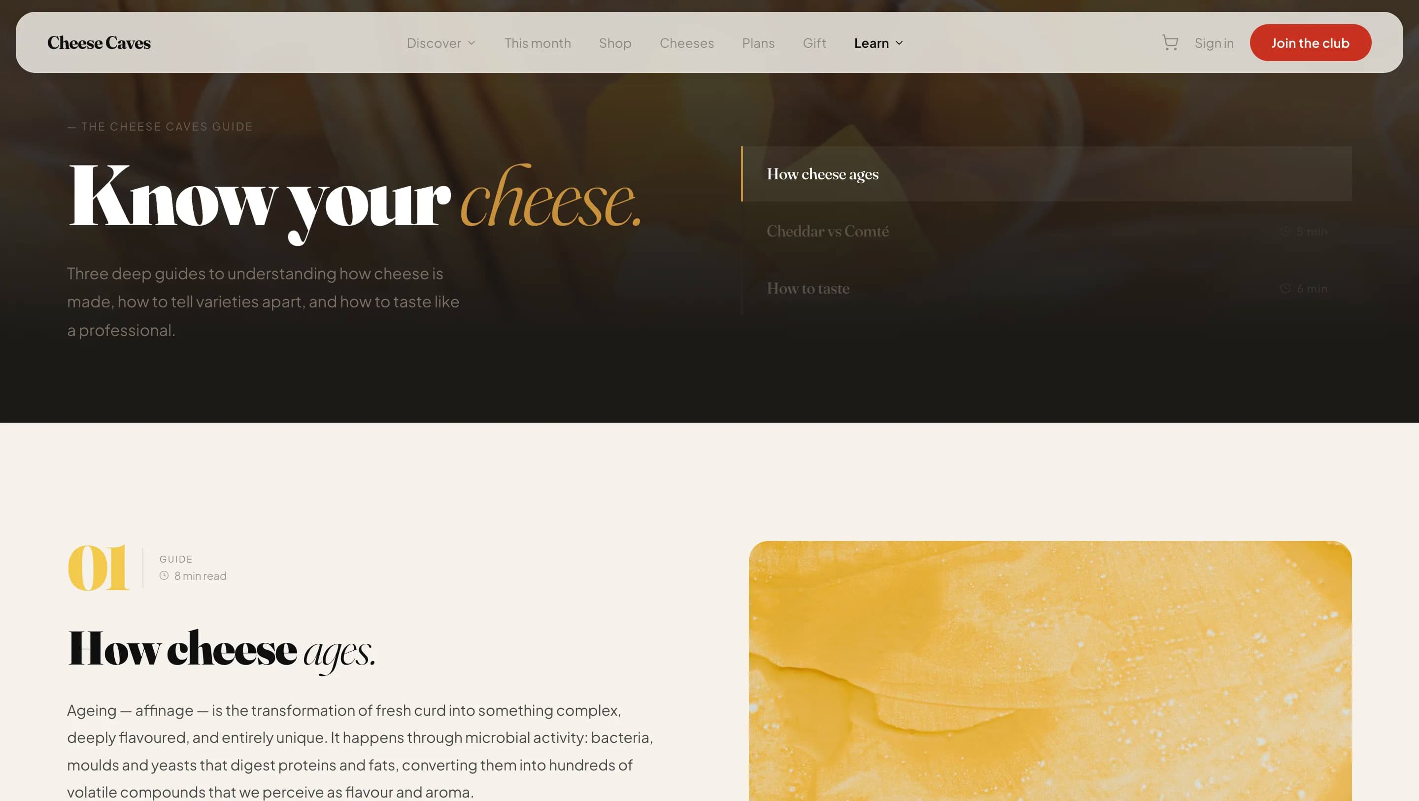 Cheese Caves account settings area