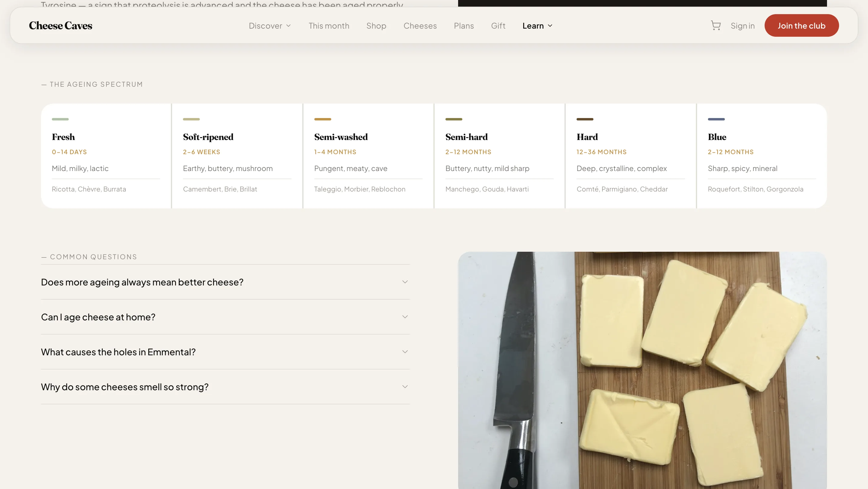 Cheese Caves content navigation and journal layout