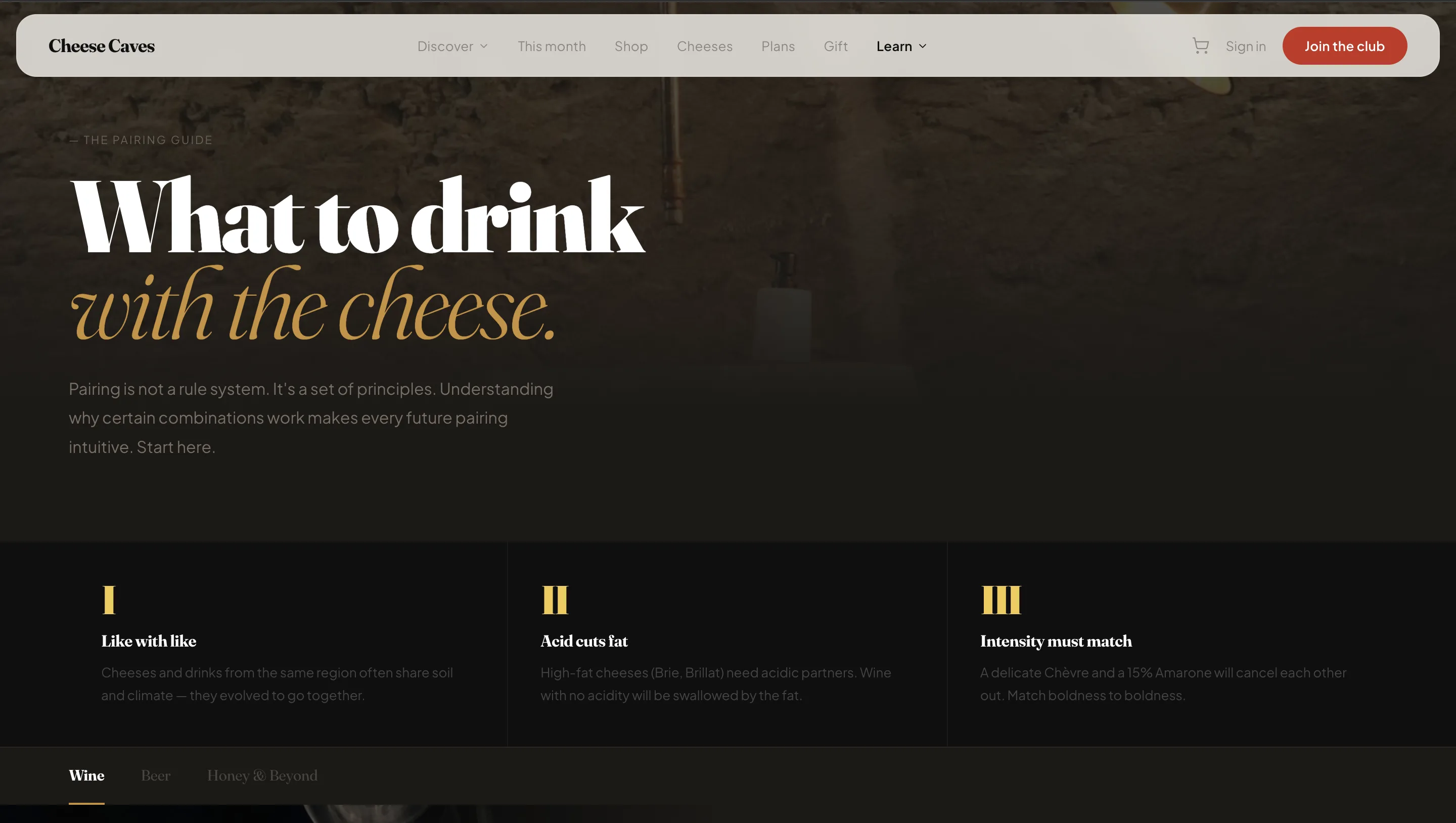 Cheese Caves large editorial storefront section