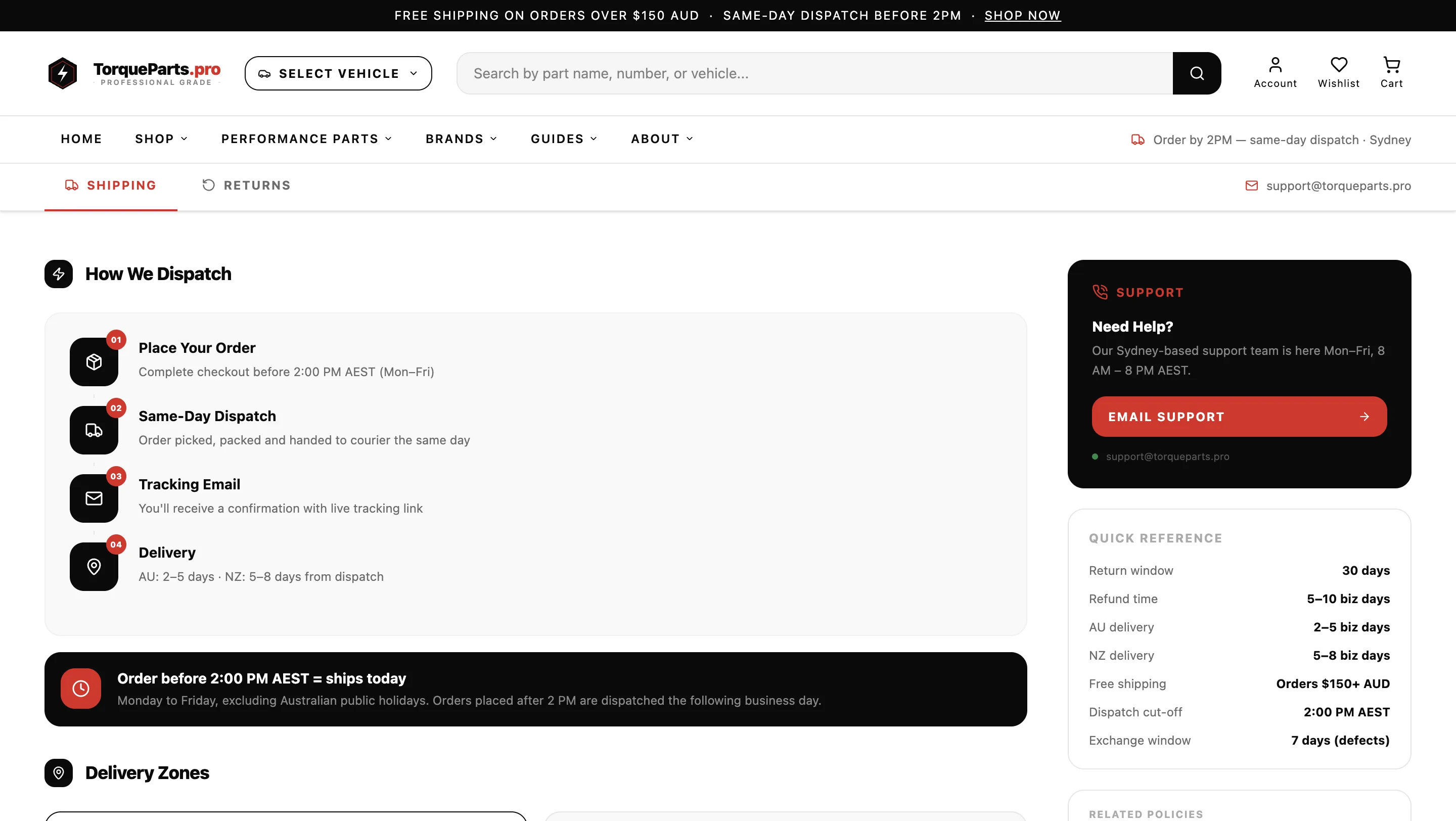 TorqueParts.pro product listing page with collection merchandising