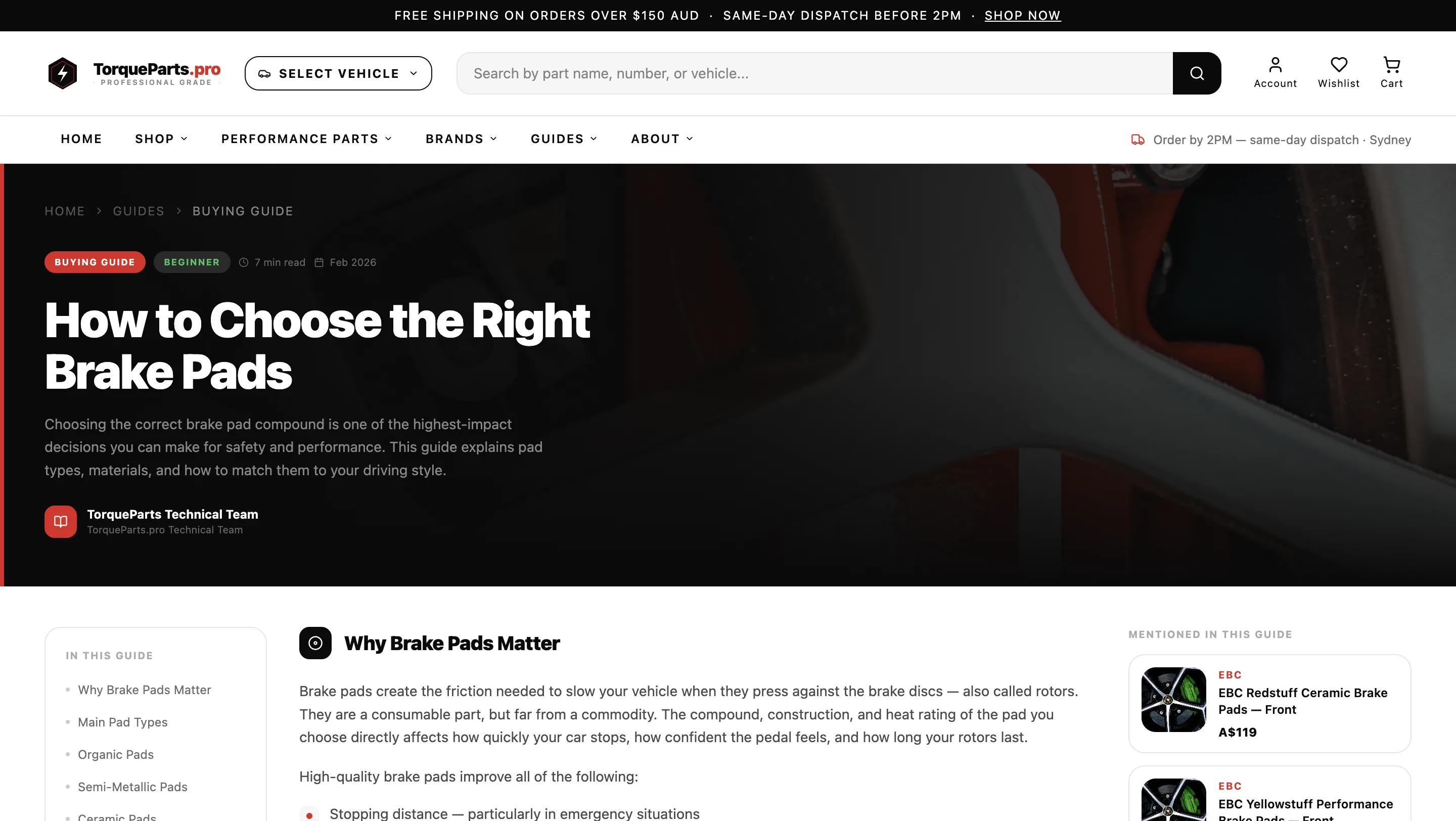 TorqueParts.pro product information layout with trust and shipping details