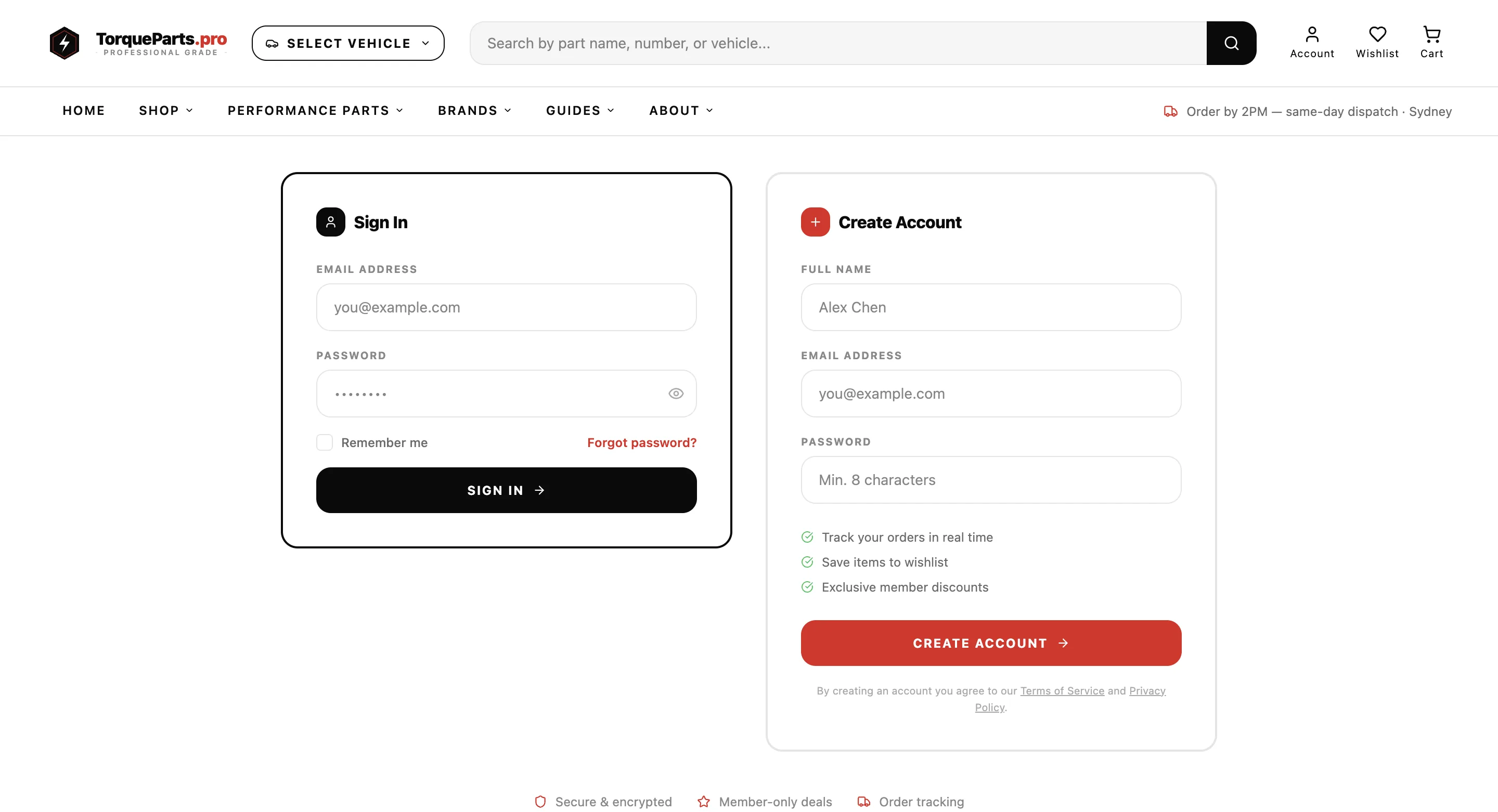 TorqueParts.pro trust signals and delivery information for AU and NZ