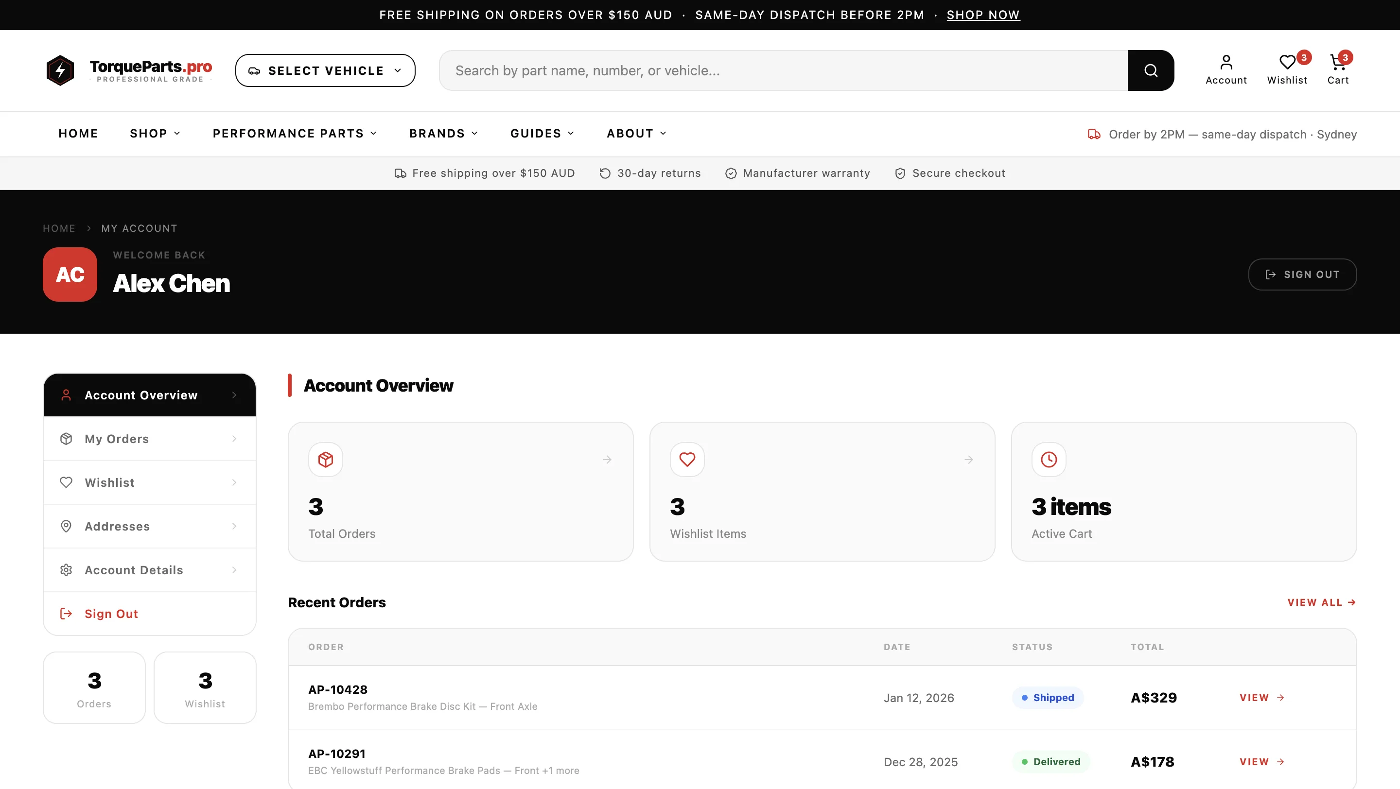 TorqueParts.pro product discovery modules and featured brands