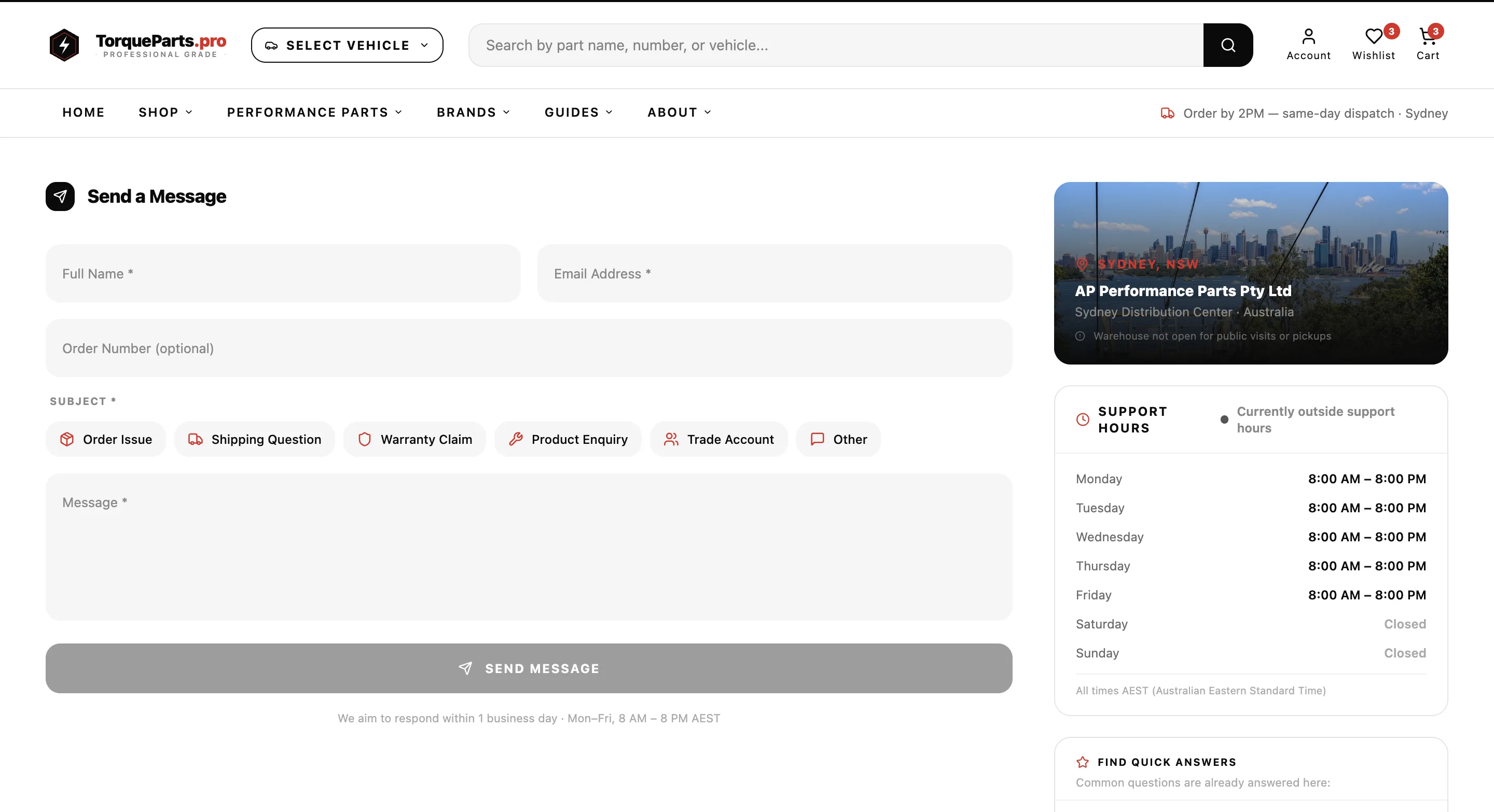 TorqueParts.pro catalog blocks with performance category highlights
