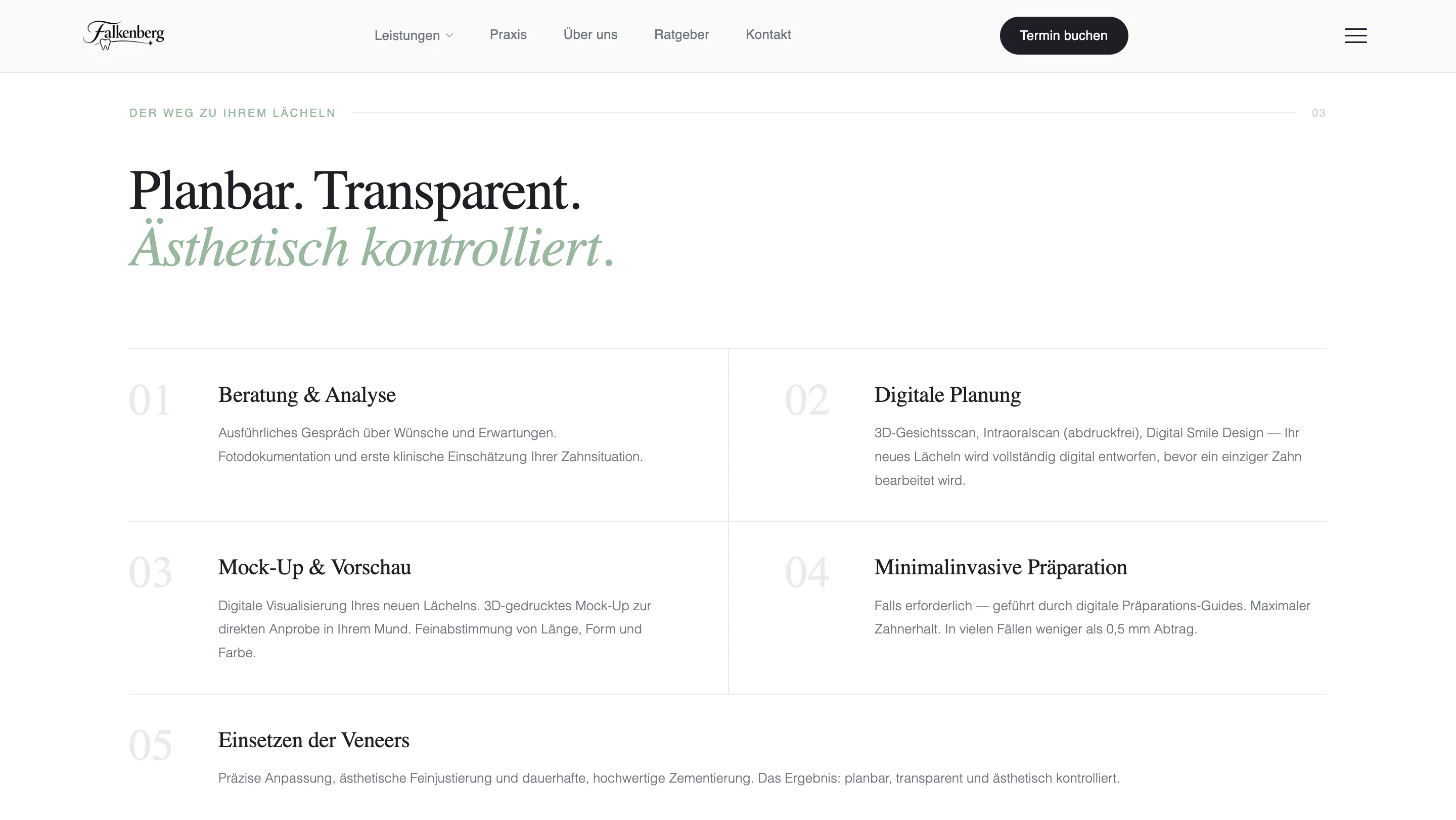 Dental website section presenting treatment categories