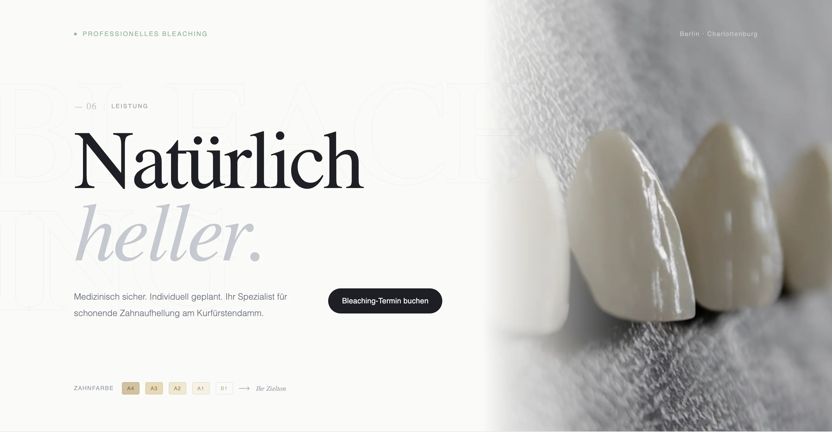 Premium clinic landing section with aesthetic positioning