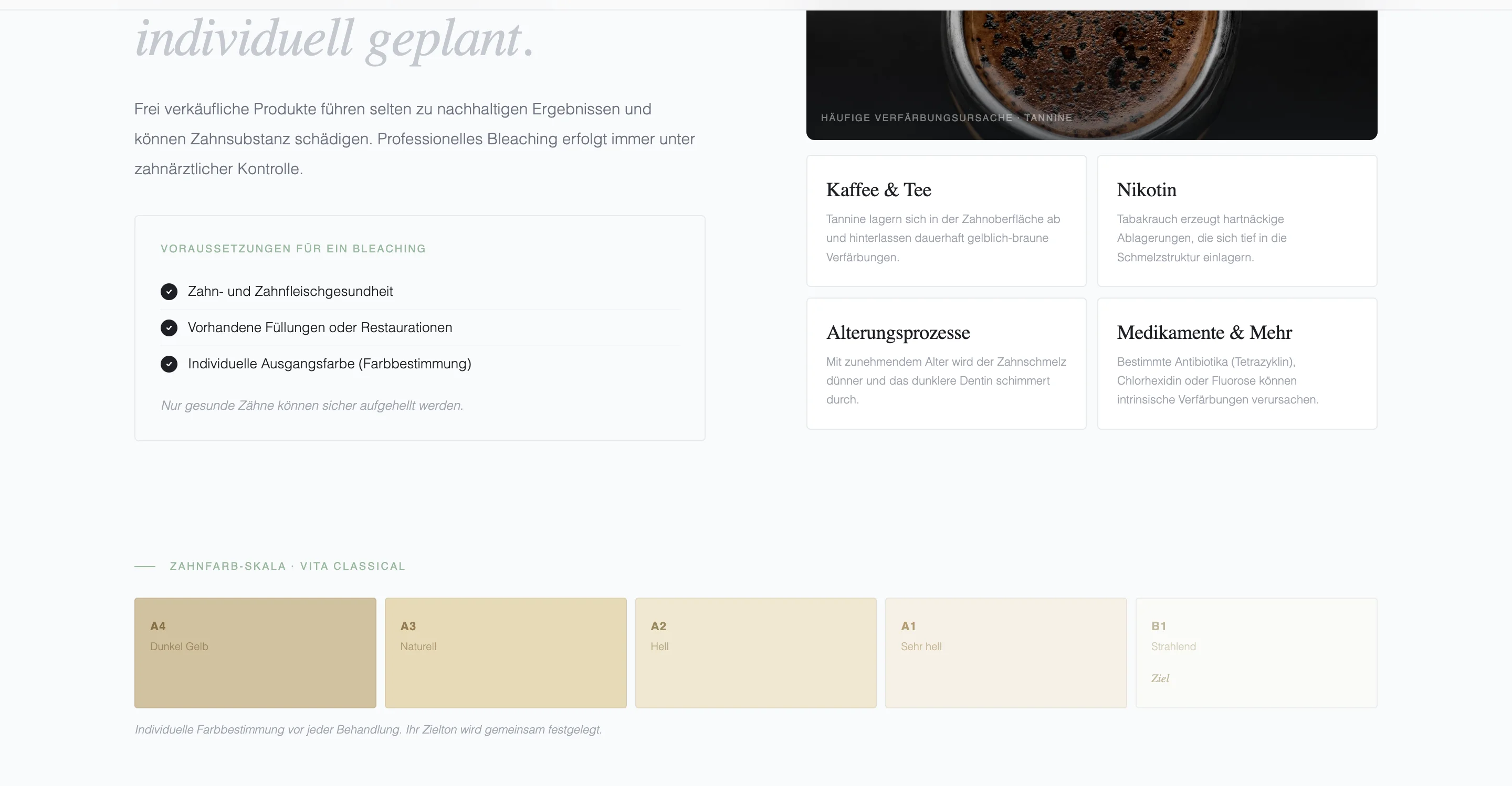 Dental clinic topic page with structured content blocks