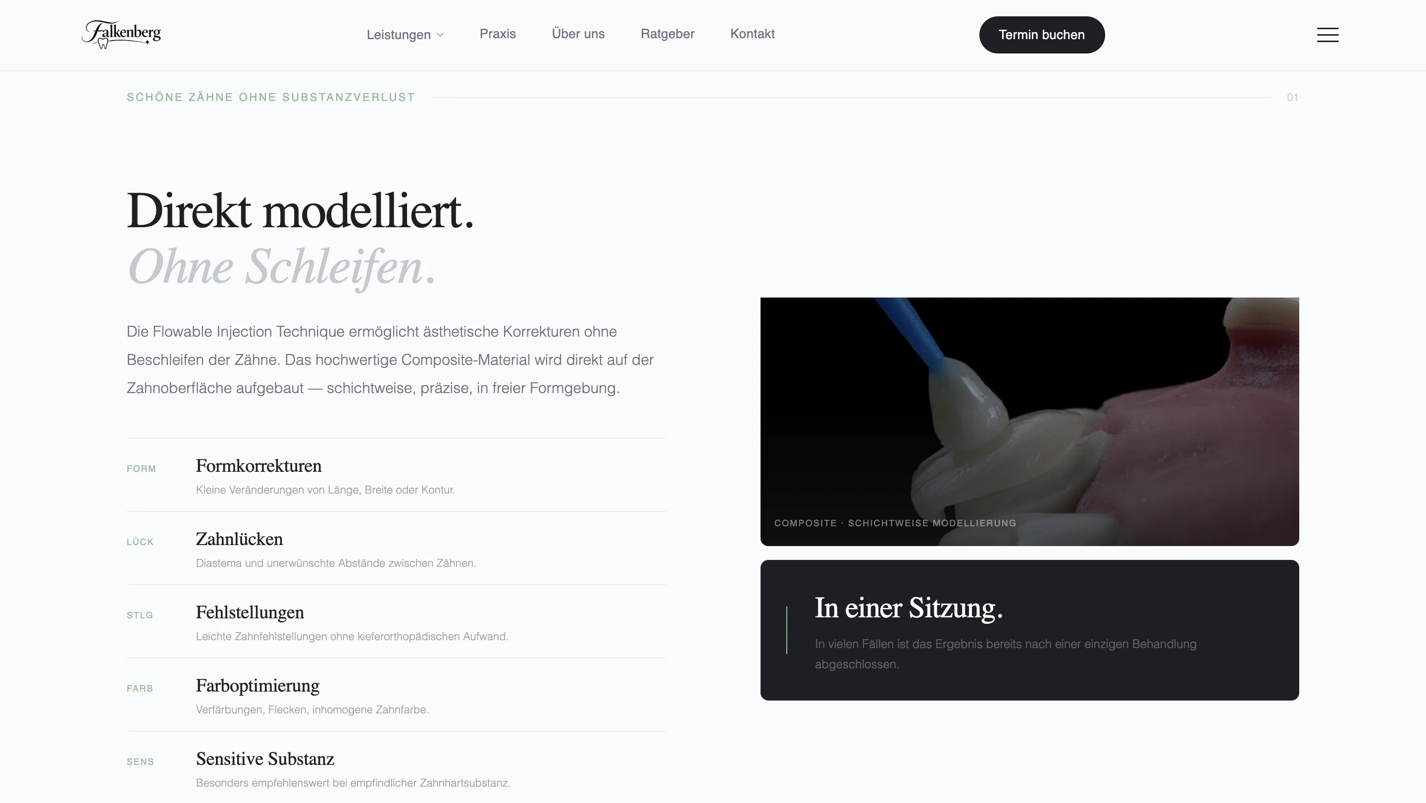 Treatment page section for implantology and rehabilitation topics