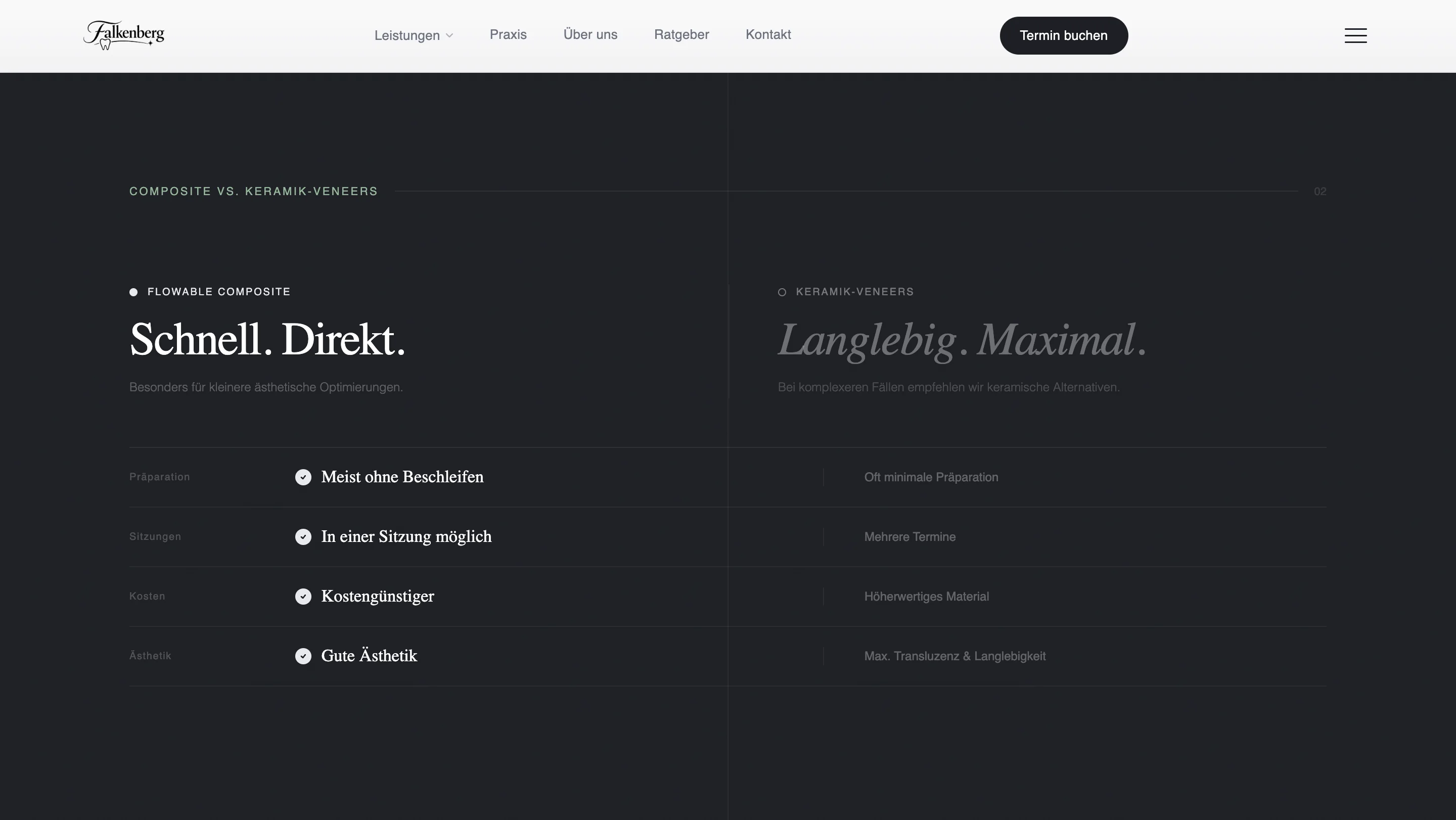 Dental website page with premium editorial image composition