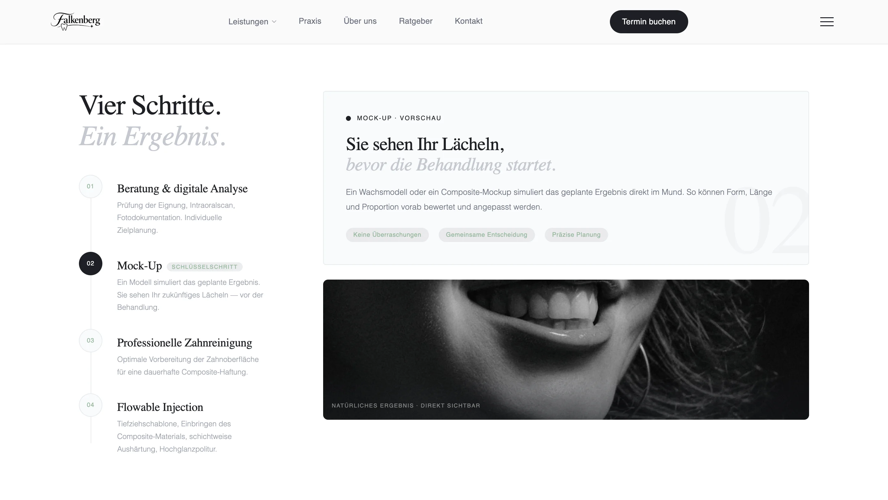 Bio-aesthetic service section with dark trust-oriented design