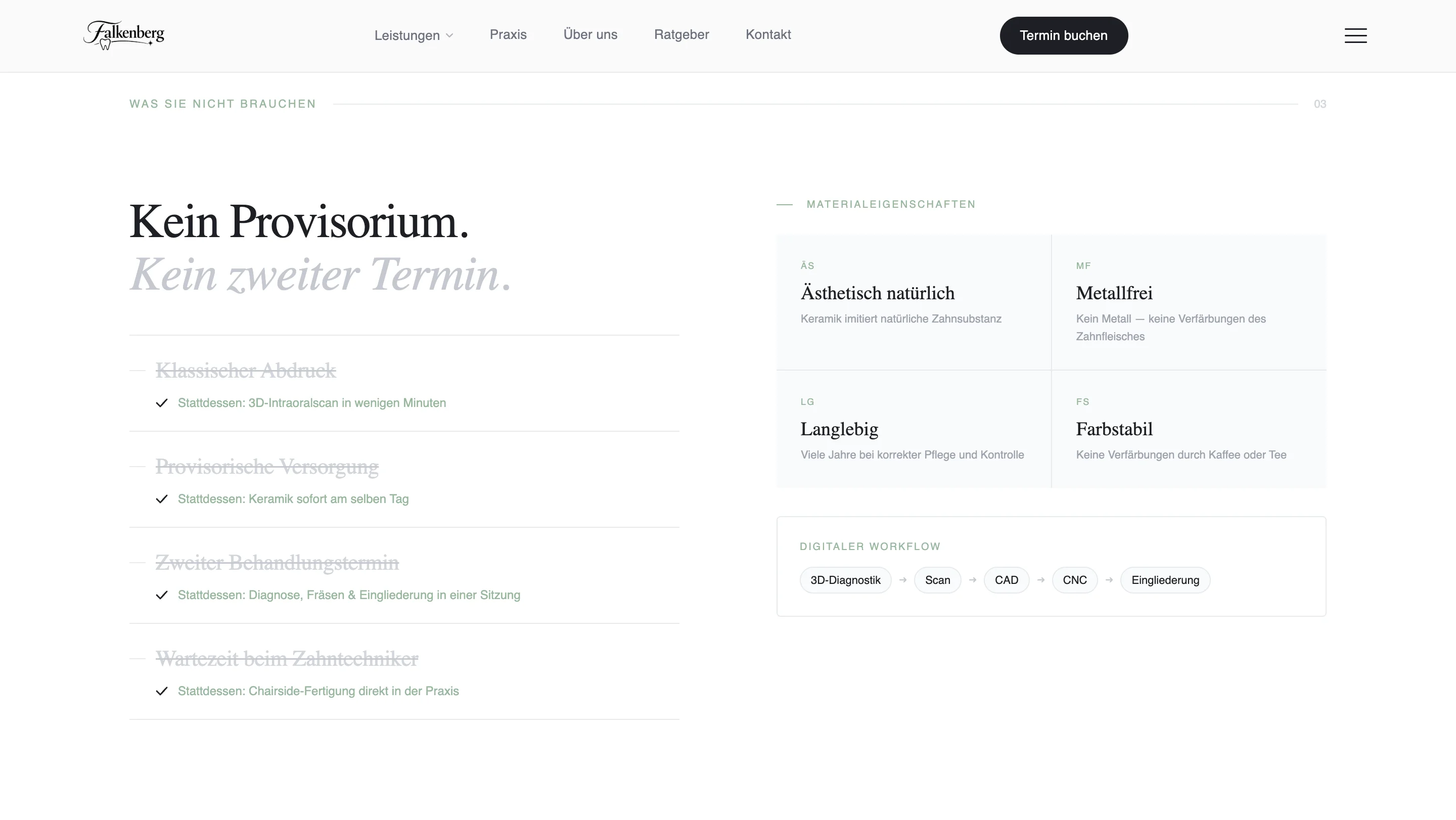 Structured clinic page for treatment explanations and navigation