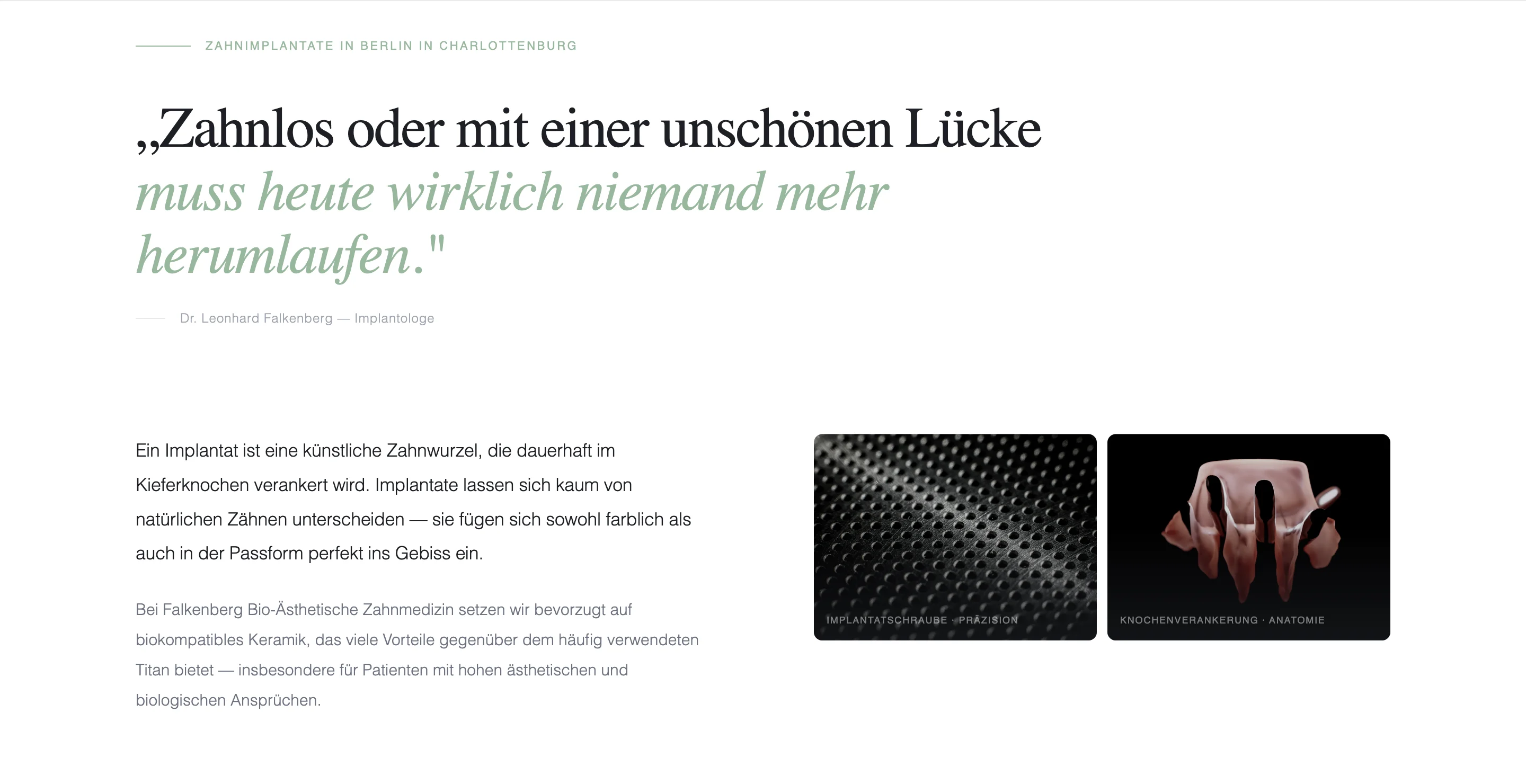 Dental service overview with strong visual hierarchy