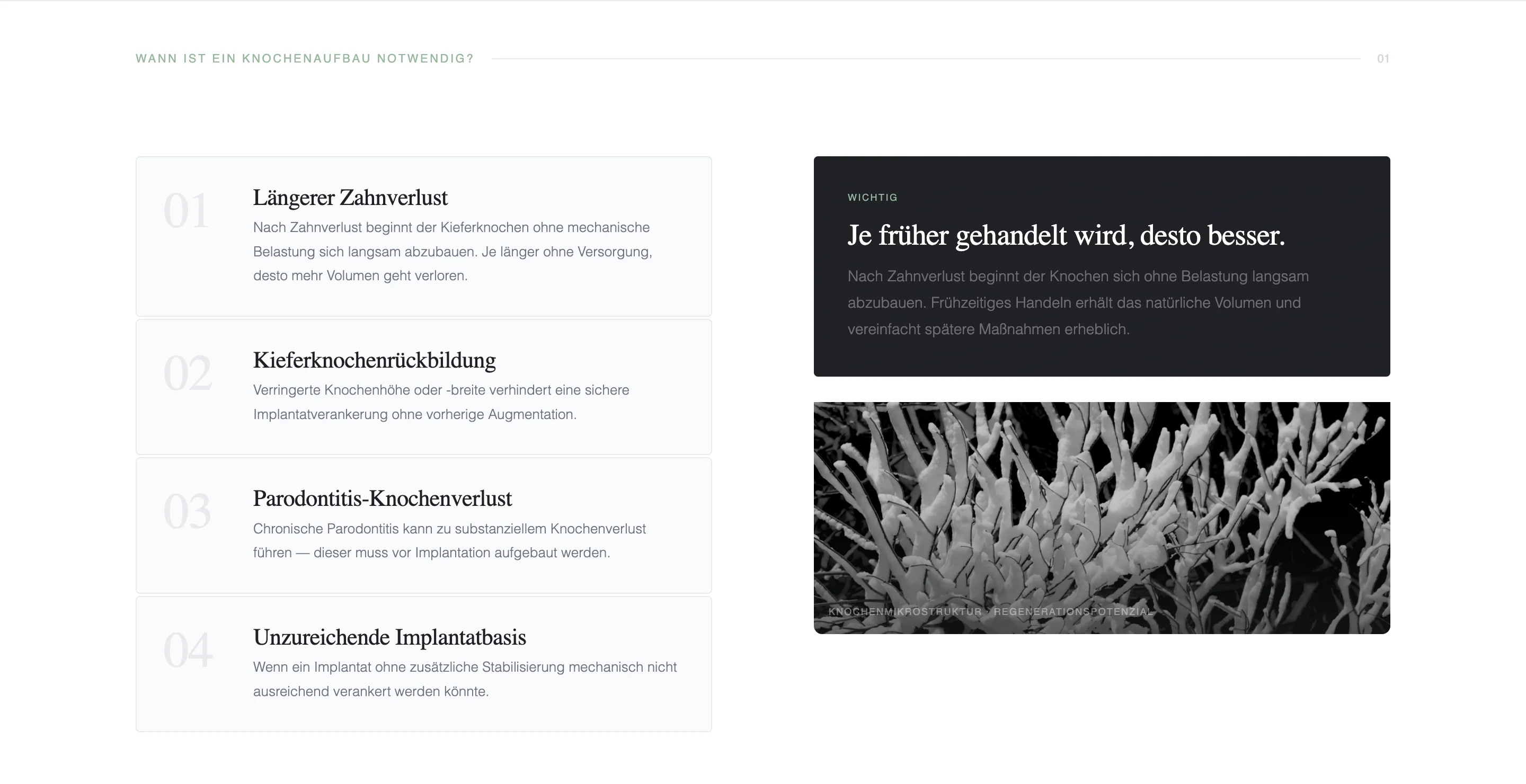 Dental website screen highlighting procedure details