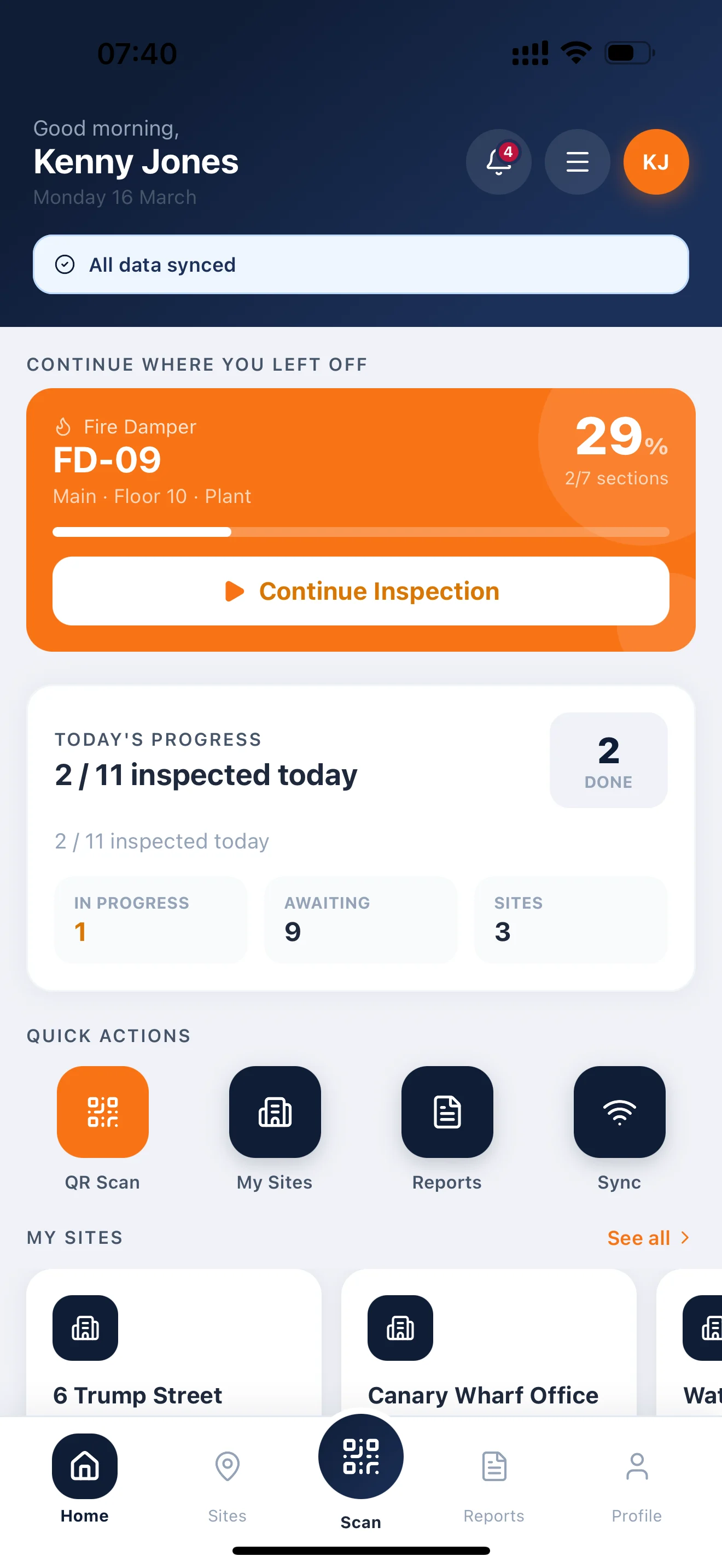 Vulken FM dashboard and sync status