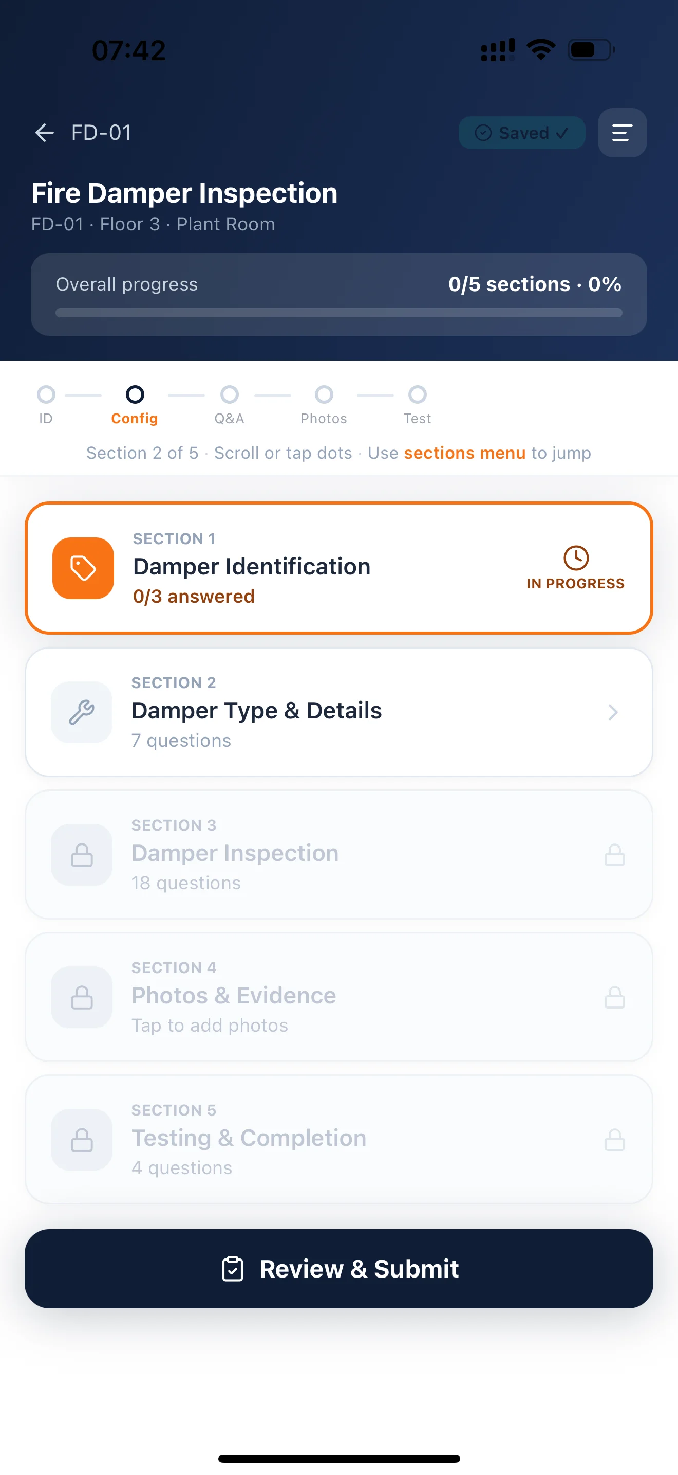 Detailed inspection form view