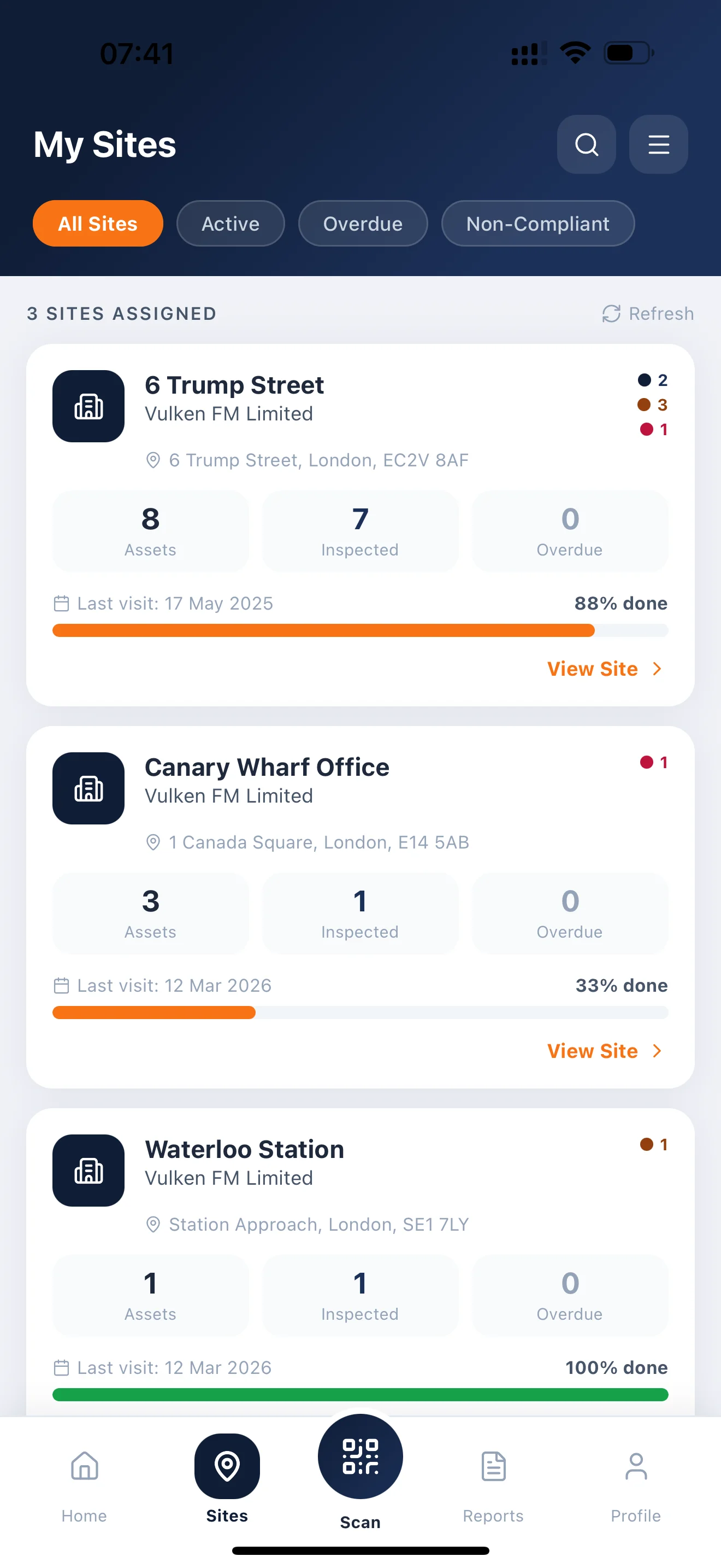 Asset and inspection list
