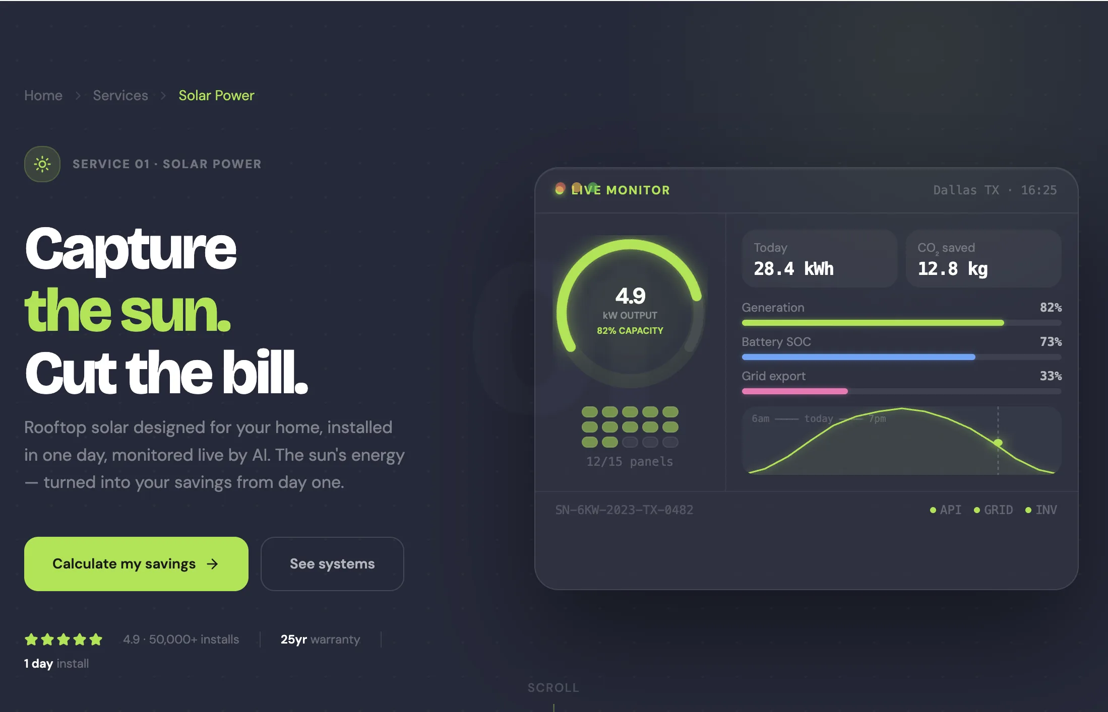 Renewable energy monitoring platform page