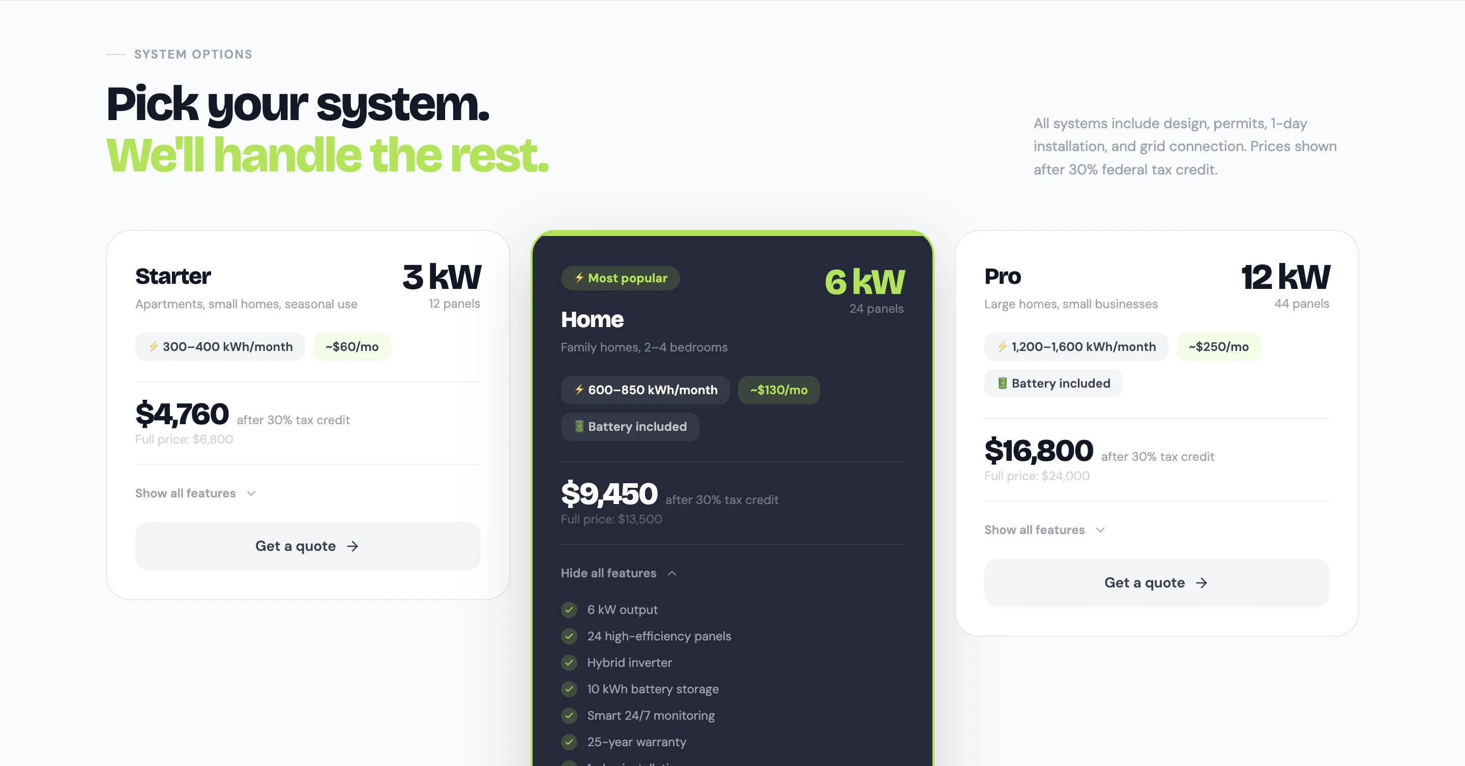Renewable energy project filters and cards
